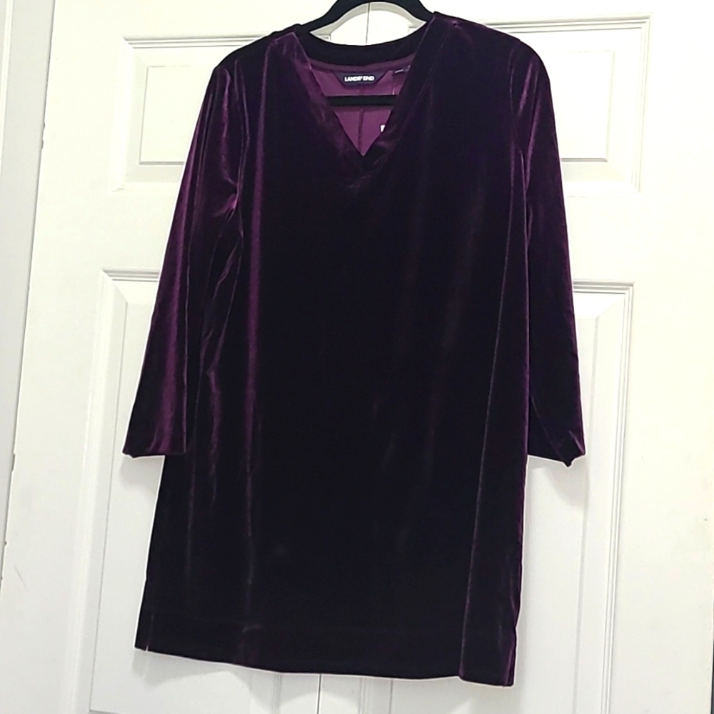Lands‎ End Velvet Tunic Top Size Large Nwt Dark Grape L